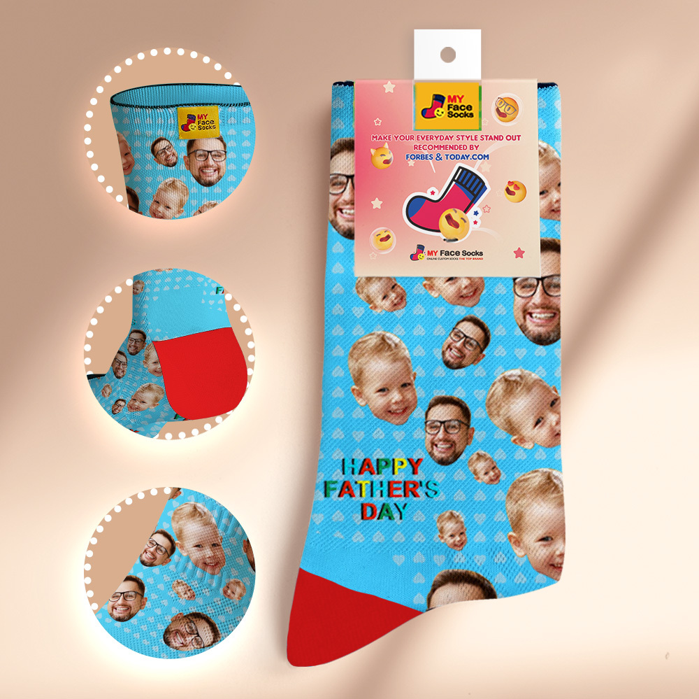 Custom Full Face Photo Print Socks Colorful Happy Fathers Day Personalized Custom Design Best Gift Idea - MyFaceSocksAU