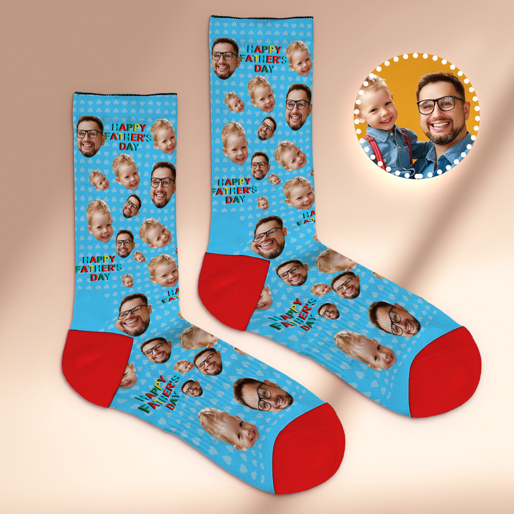 Custom Full Face Photo Print Socks Colorful Happy Fathers Day Personalized Custom Design Best Gift Idea - MyFaceSocksAU