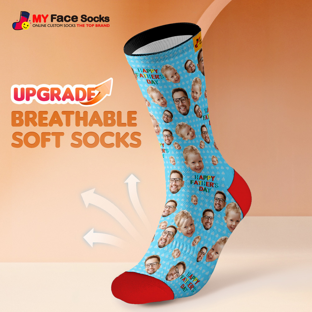Custom Full Face Photo Print Socks Colorful Happy Fathers Day Personalized Custom Design Best Gift Idea - MyFaceSocksAU