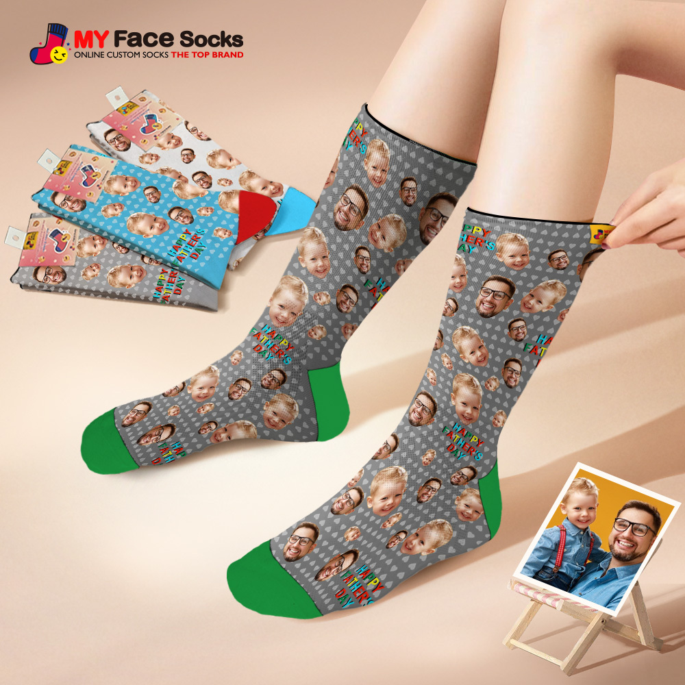 Custom Full Face Photo Print Socks Colorful Happy Fathers Day Personalized Custom Design Best Gift Idea - MyFaceSocksAU