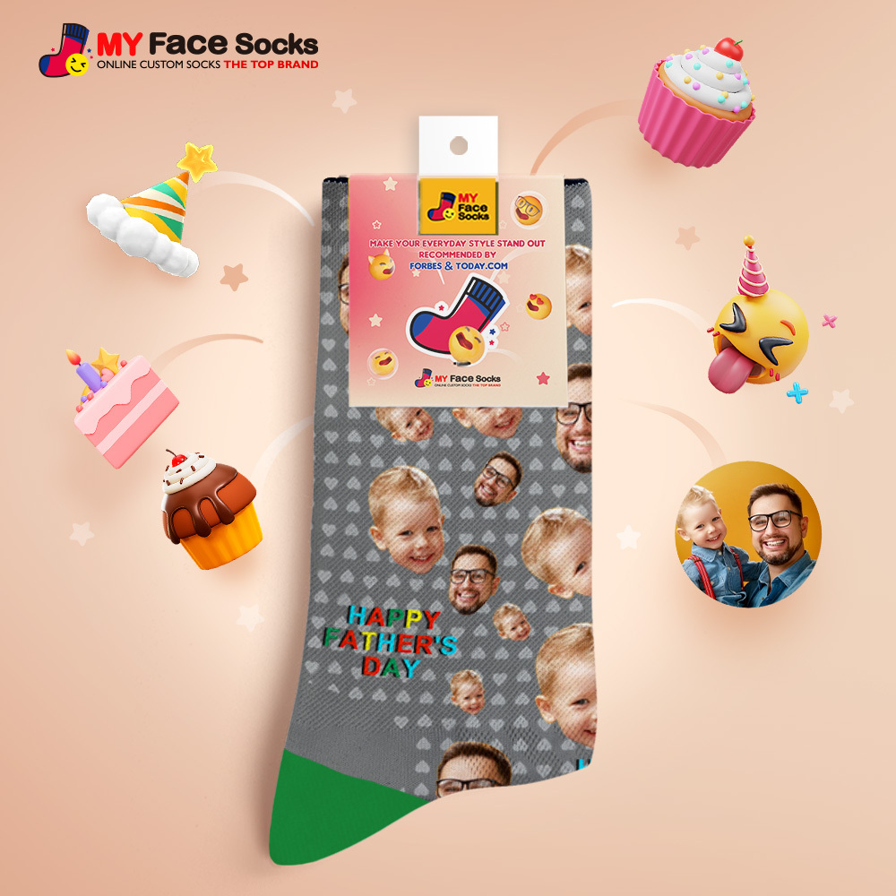 Custom Full Face Photo Print Socks Colorful Happy Fathers Day Personalized Custom Design Best Gift Idea - MyFaceSocksAU