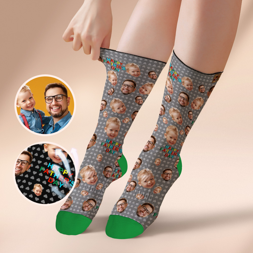 Custom Full Face Photo Print Socks Colorful Happy Fathers Day Personalized Custom Design Best Gift Idea - MyFaceSocksAU