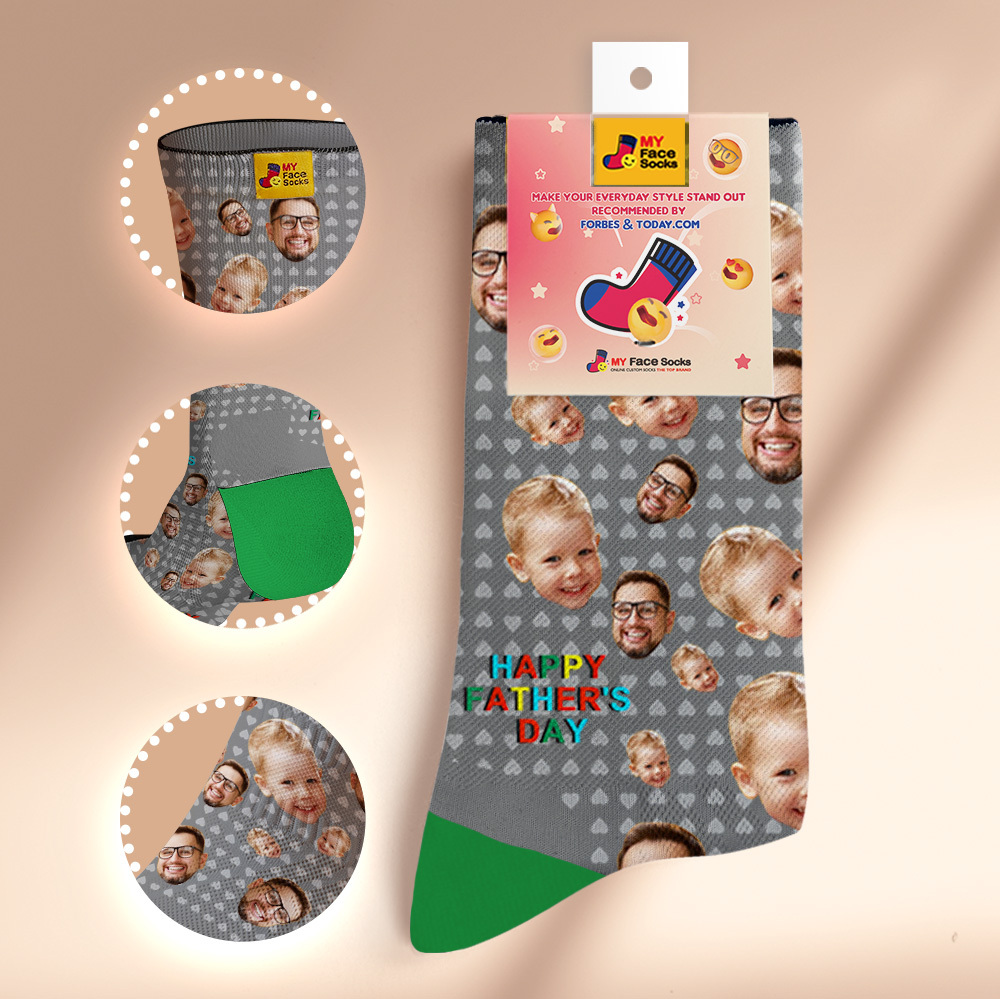 Custom Full Face Photo Print Socks Colorful Happy Fathers Day Personalized Custom Design Best Gift Idea - MyFaceSocksAU