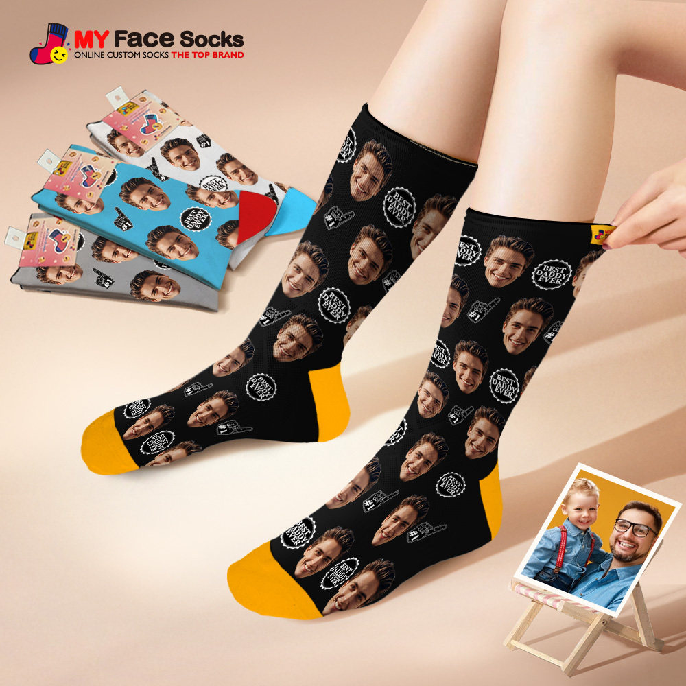 Custom Full Face Photo Print Socks Colorful Best Dad Ever Socks Personalized Custom Design Best Gift Idea For Father - MyFaceSocksAU