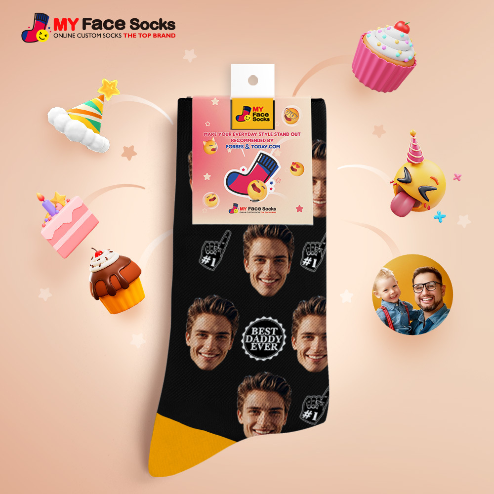 Custom Full Face Photo Print Socks Colorful Best Dad Ever Socks Personalized Custom Design Best Gift Idea For Father - MyFaceSocksAU