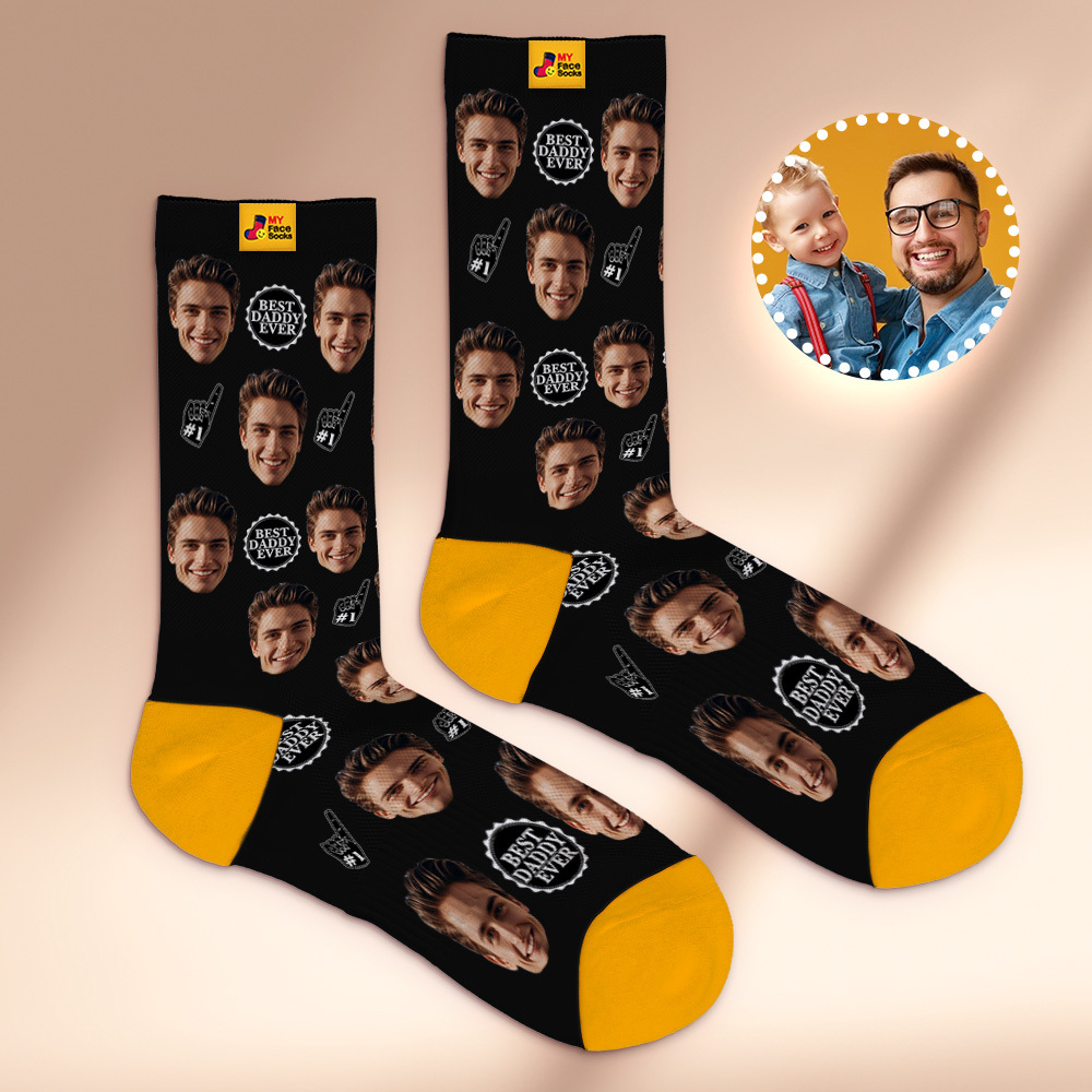 Custom Full Face Photo Print Socks Colorful Best Dad Ever Socks Personalized Custom Design Best Gift Idea For Father - MyFaceSocksAU