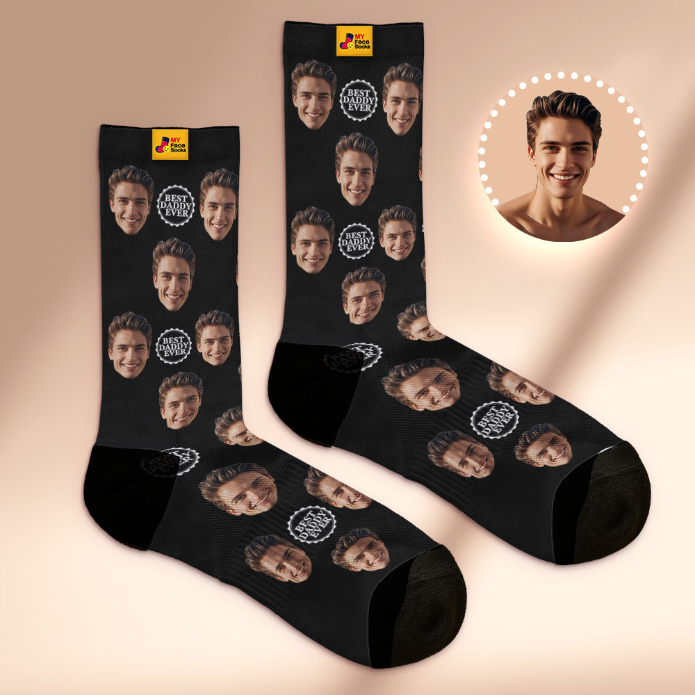 Custom Full Face Photo Print Socks Colorful Best Dad Ever Socks Personalized Custom Design Best Gift Idea For Father