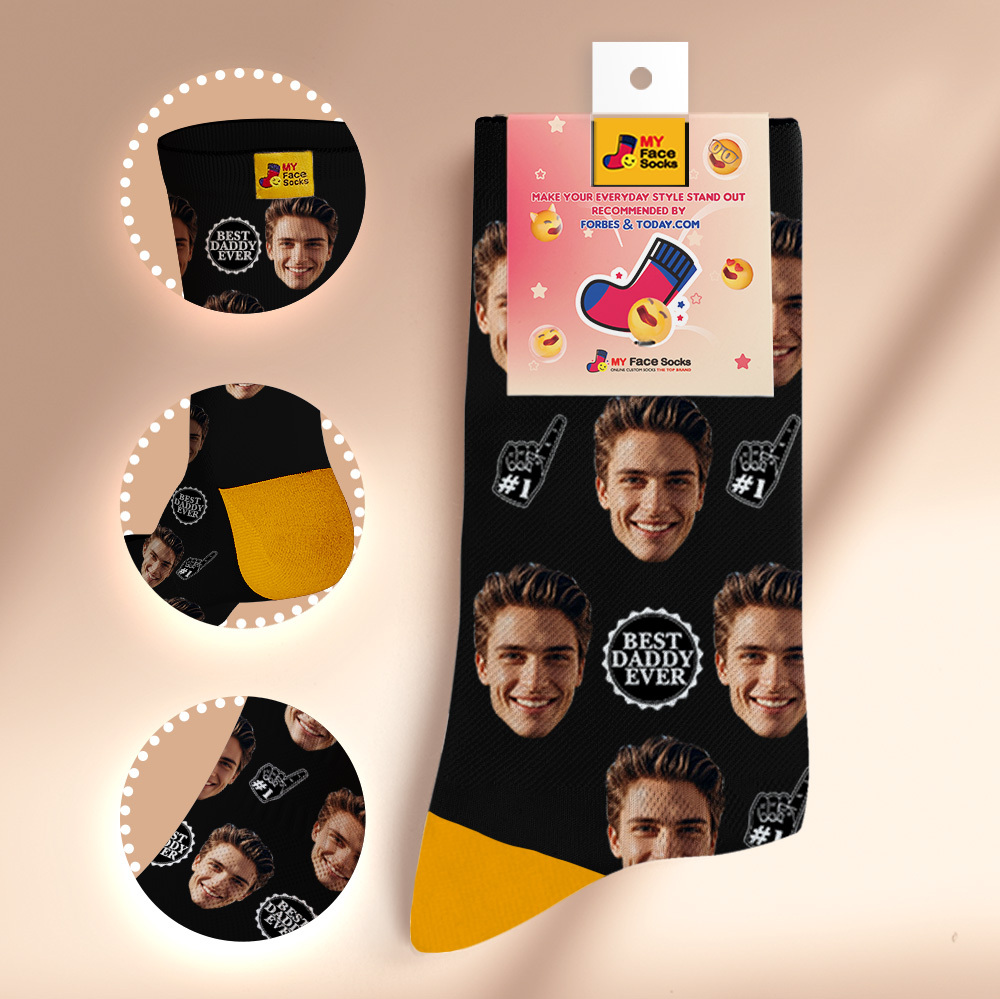 Custom Full Face Photo Print Socks Colorful Best Dad Ever Socks Personalized Custom Design Best Gift Idea For Father - MyFaceSocksAU