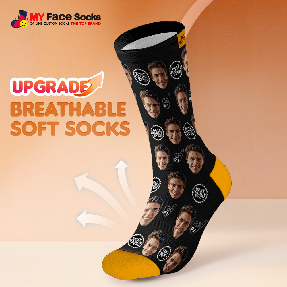 Custom Full Face Photo Print Socks Colorful Best Dad Ever Socks Personalized Custom Design Best Gift Idea For Father - MyFaceSocksAU