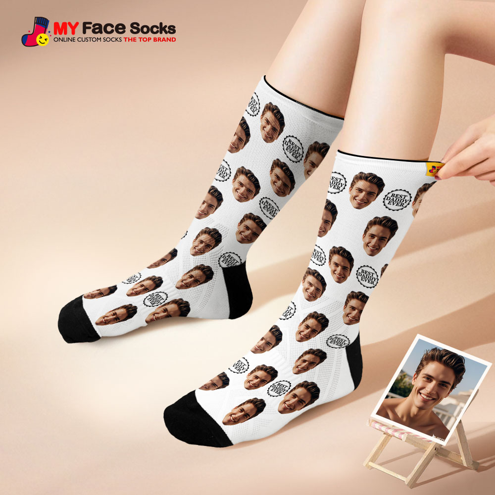 Custom Full Face Photo Print Socks Colorful Best Dad Ever Socks Personalized Custom Design Best Gift Idea For Father