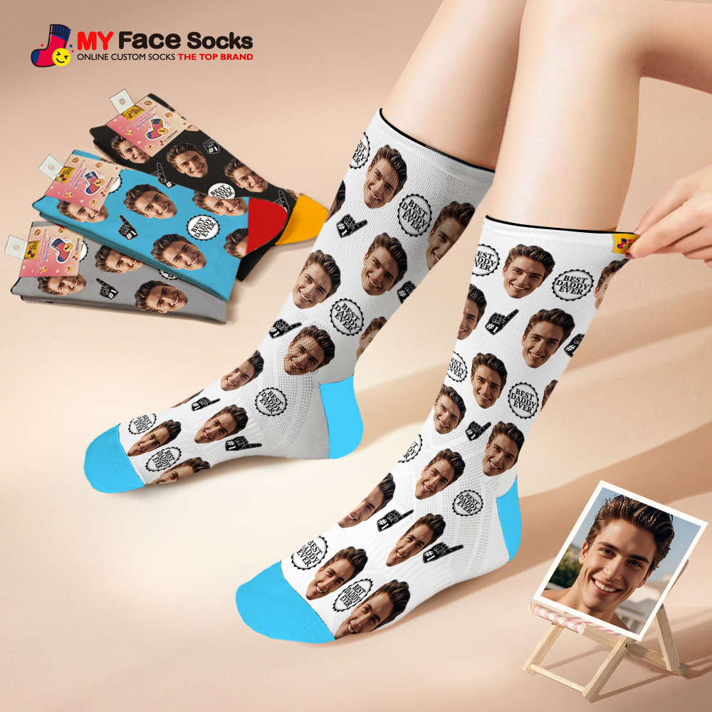 Custom Full Face Photo Print Socks Colorful Best Dad Ever Socks Personalized Custom Design Best Gift Idea For Father - MyFaceSocksAU