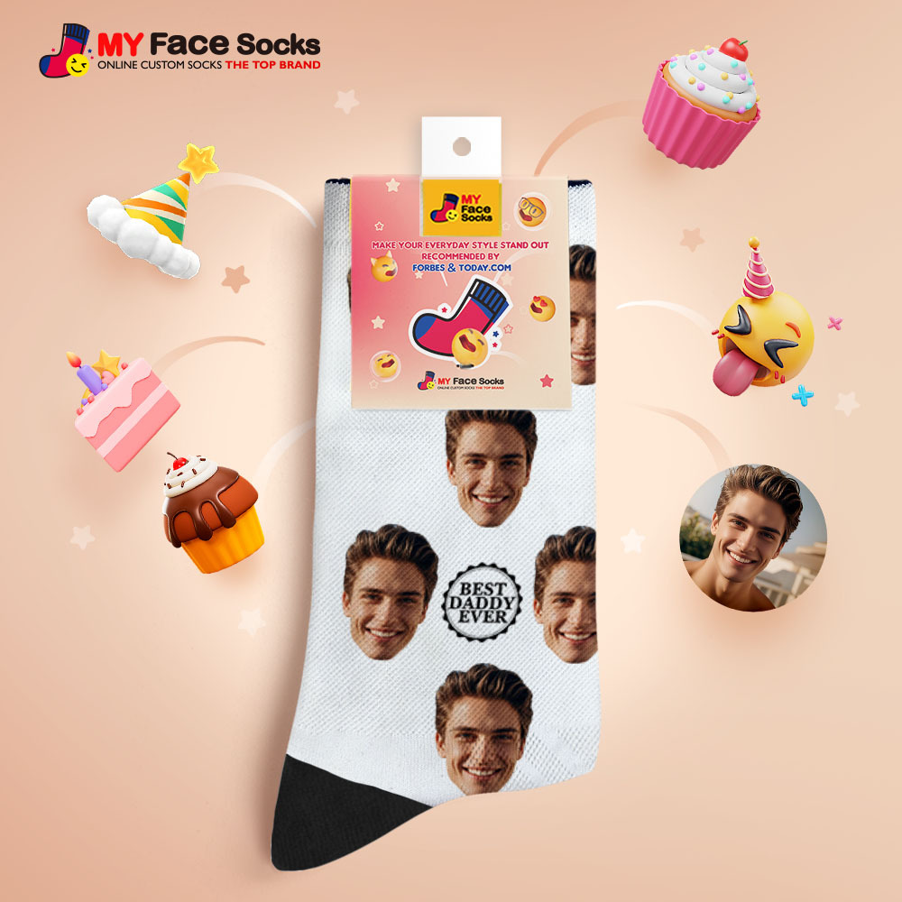 Custom Full Face Photo Print Socks Colorful Best Dad Ever Socks Personalized Custom Design Best Gift Idea For Father