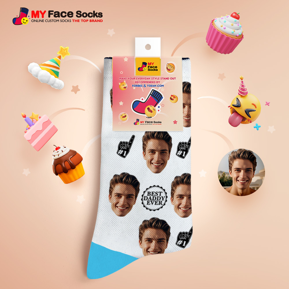 Custom Full Face Photo Print Socks Colorful Best Dad Ever Socks Personalized Custom Design Best Gift Idea For Father - MyFaceSocksAU