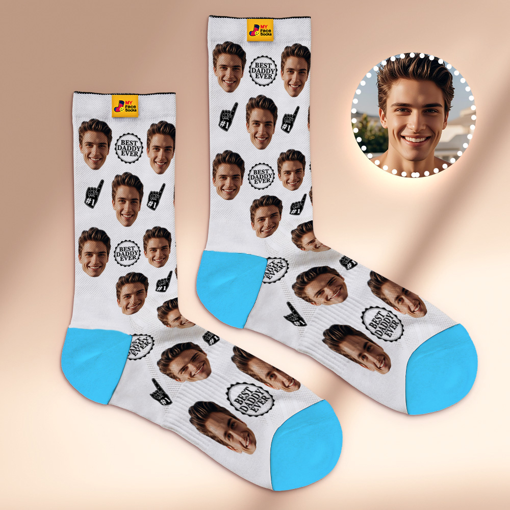 Custom Full Face Photo Print Socks Colorful Best Dad Ever Socks Personalized Custom Design Best Gift Idea For Father - MyFaceSocksAU
