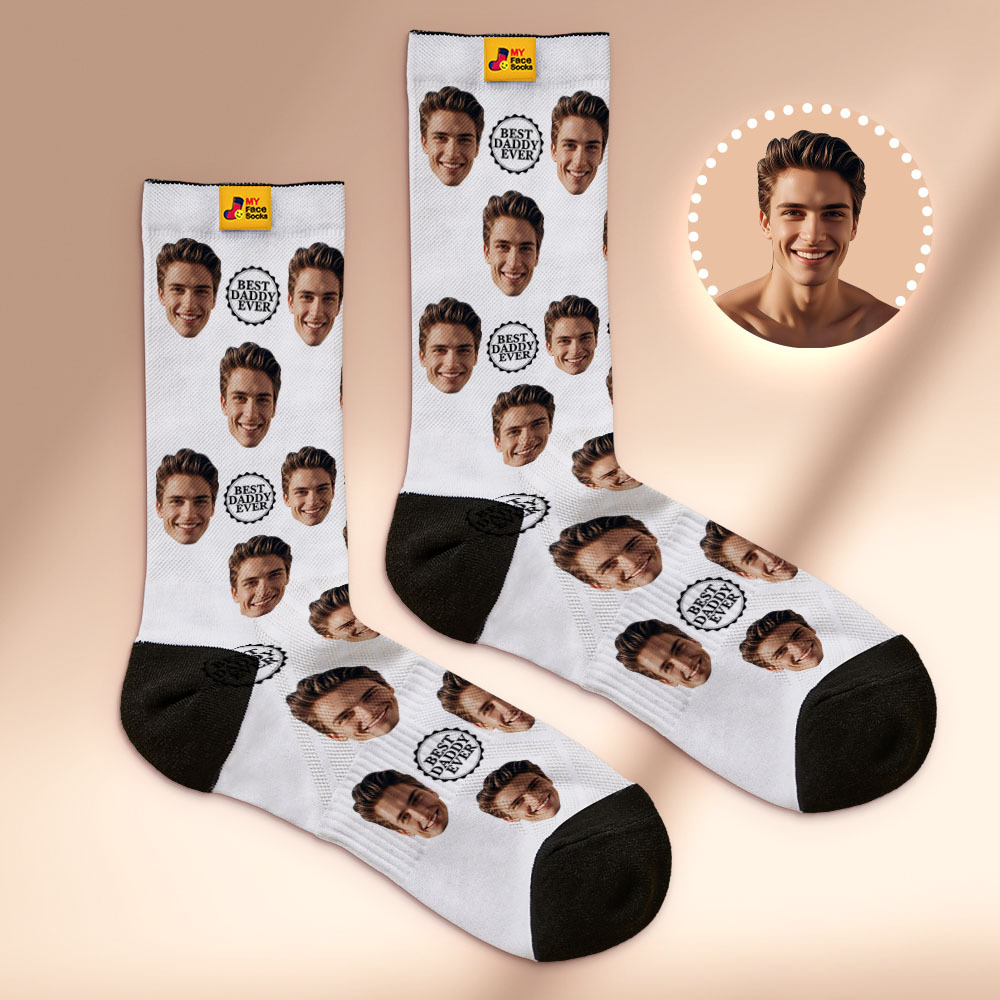 Custom Full Face Photo Print Socks Colorful Best Dad Ever Socks Personalized Custom Design Best Gift Idea For Father