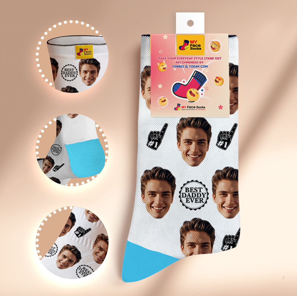 Custom Full Face Photo Print Socks Colorful Best Dad Ever Socks Personalized Custom Design Best Gift Idea For Father - MyFaceSocksAU