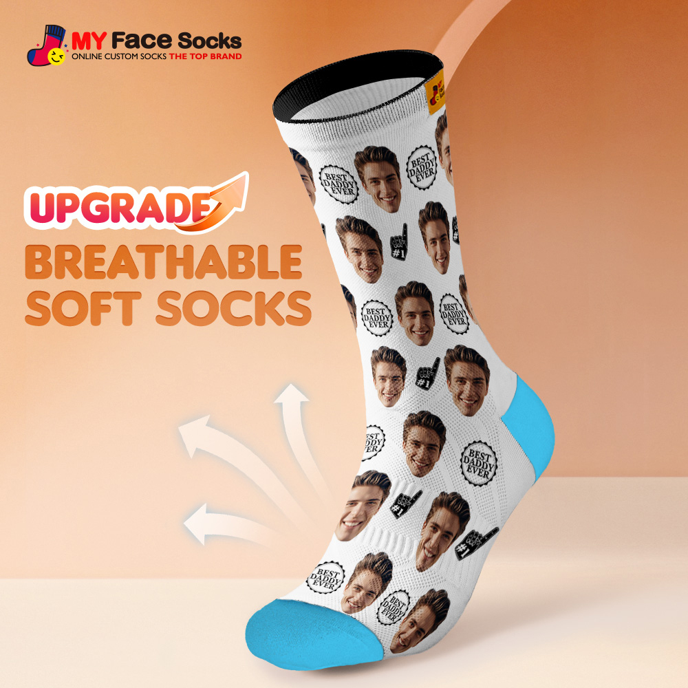 Custom Full Face Photo Print Socks Colorful Best Dad Ever Socks Personalized Custom Design Best Gift Idea For Father - MyFaceSocksAU