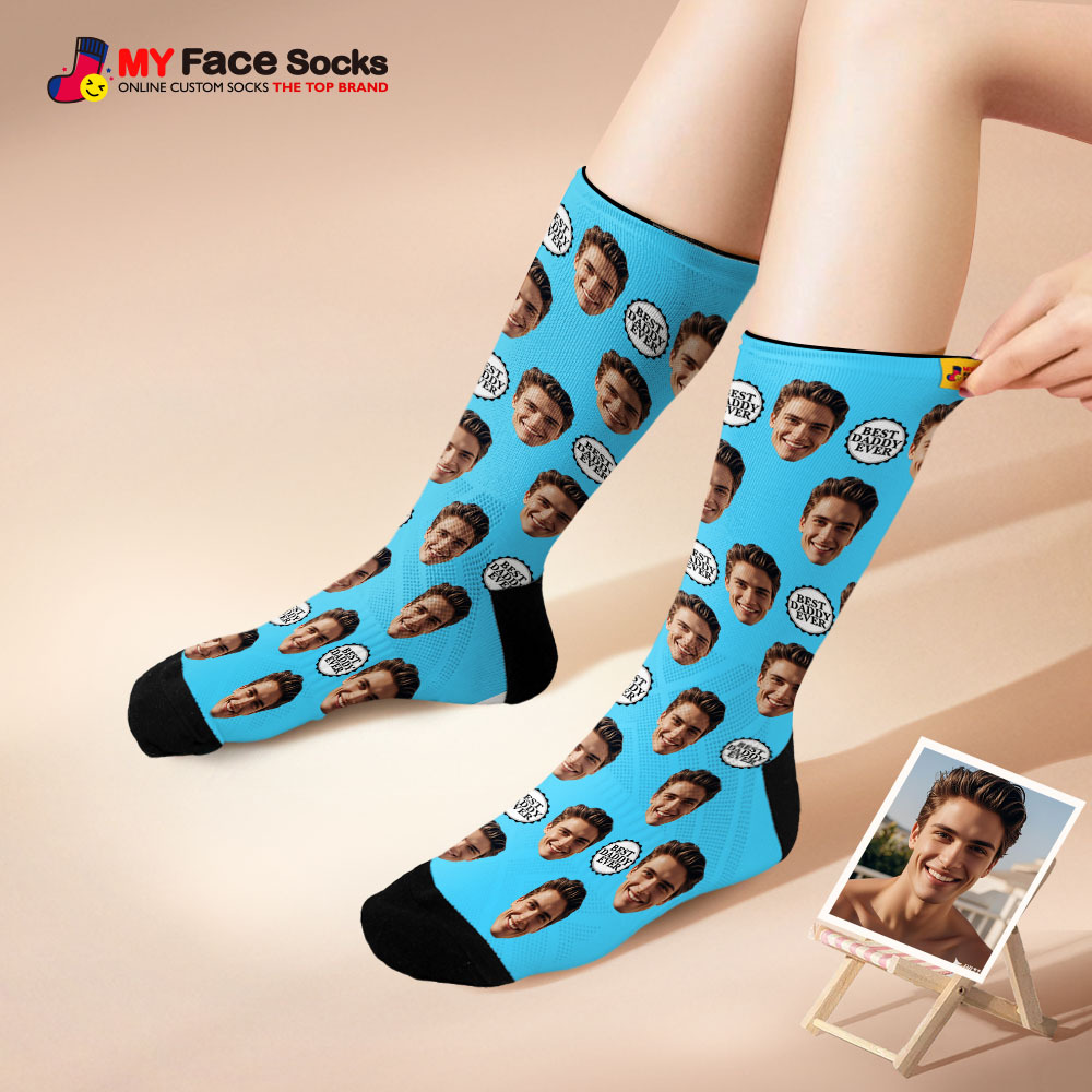 Custom Full Face Photo Print Socks Colorful Best Dad Ever Socks Personalized Custom Design Best Gift Idea For Father