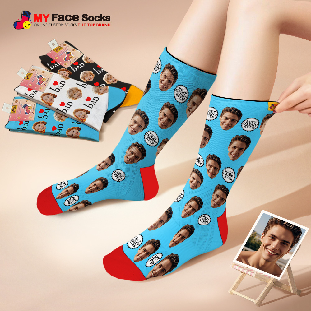Custom Full Face Photo Print Socks Colorful Best Dad Ever Socks Personalized Custom Design Best Gift Idea For Father - MyFaceSocksAU