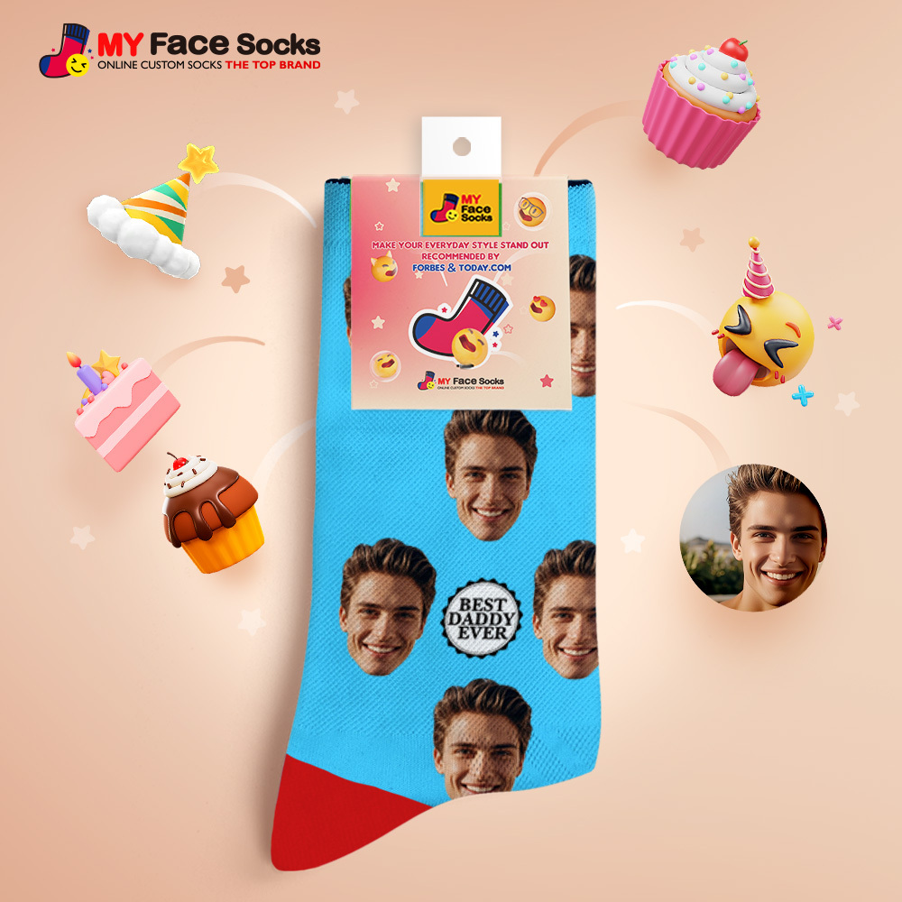 Custom Full Face Photo Print Socks Colorful Best Dad Ever Socks Personalized Custom Design Best Gift Idea For Father - MyFaceSocksAU