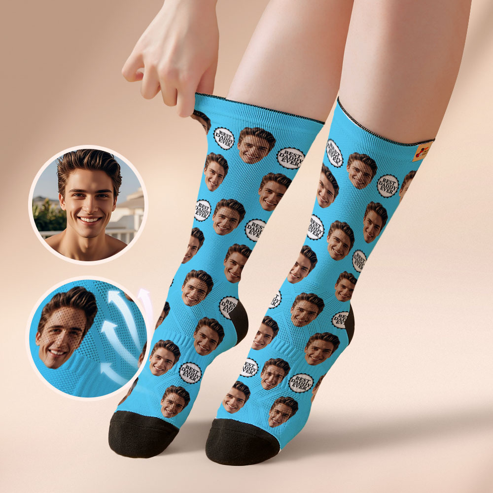 Custom Full Face Photo Print Socks Colorful Best Dad Ever Socks Personalized Custom Design Best Gift Idea For Father