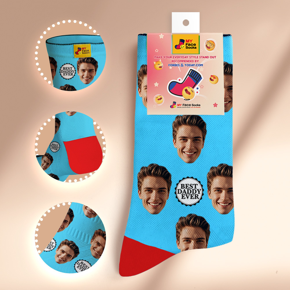 Custom Full Face Photo Print Socks Colorful Best Dad Ever Socks Personalized Custom Design Best Gift Idea For Father - MyFaceSocksAU