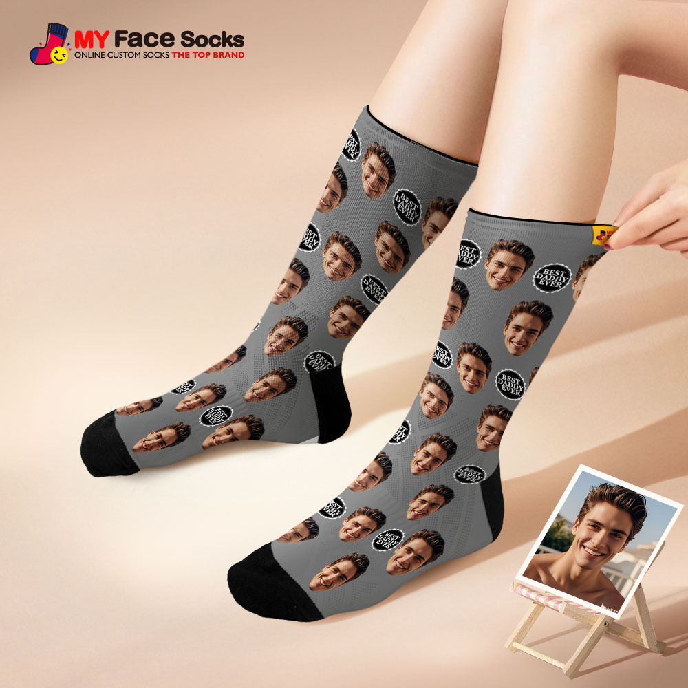 Custom Full Face Photo Print Socks Colorful Best Dad Ever Socks Personalized Custom Design Best Gift Idea For Father
