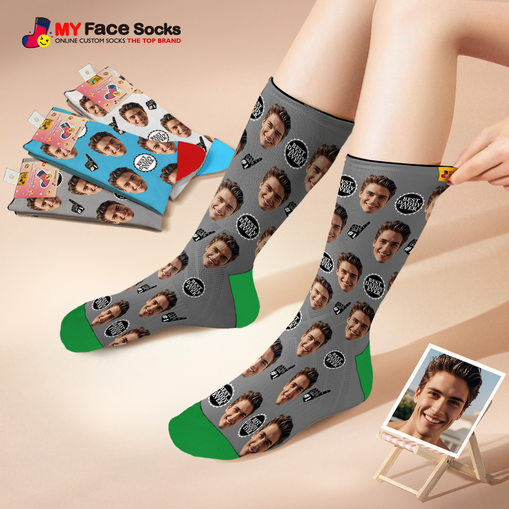 Custom Full Face Photo Print Socks Colorful Best Dad Ever Socks Personalized Custom Design Best Gift Idea For Father - MyFaceSocksAU