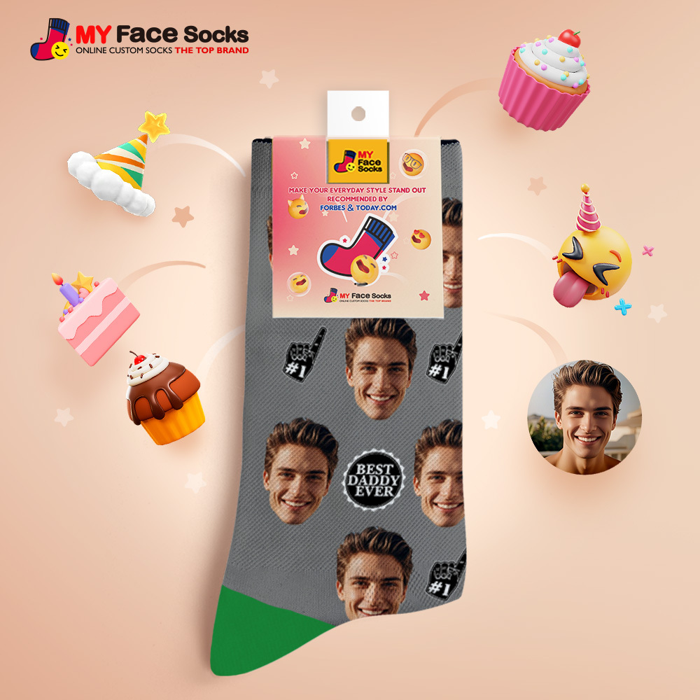 Custom Full Face Photo Print Socks Colorful Best Dad Ever Socks Personalized Custom Design Best Gift Idea For Father - MyFaceSocksAU