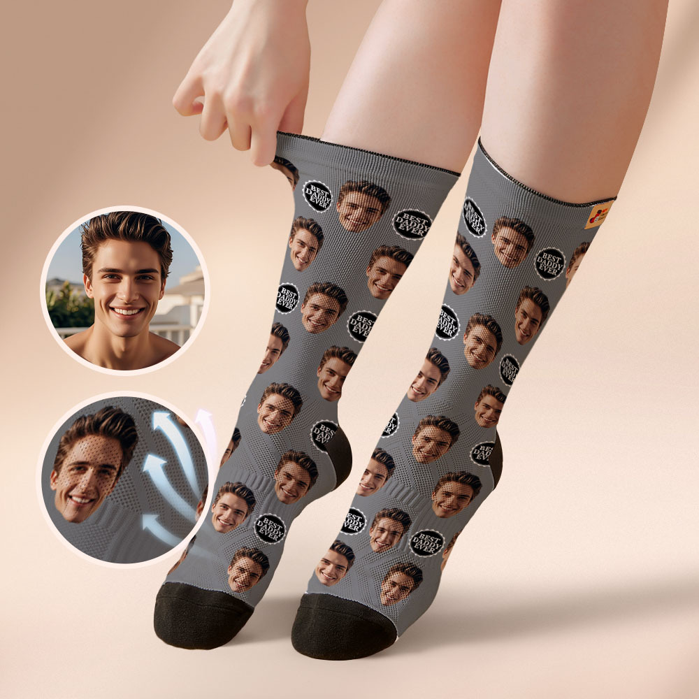 Custom Full Face Photo Print Socks Colorful Best Dad Ever Socks Personalized Custom Design Best Gift Idea For Father
