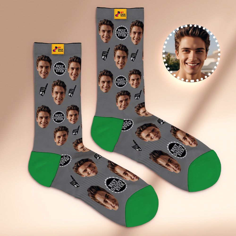 Custom Full Face Photo Print Socks Colorful Best Dad Ever Socks Personalized Custom Design Best Gift Idea For Father - MyFaceSocksAU