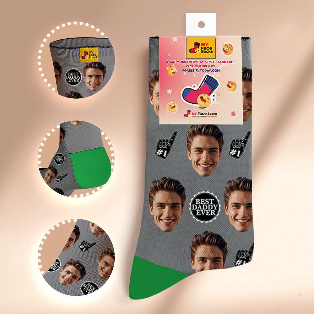 Custom Full Face Photo Print Socks Colorful Best Dad Ever Socks Personalized Custom Design Best Gift Idea For Father - MyFaceSocksAU