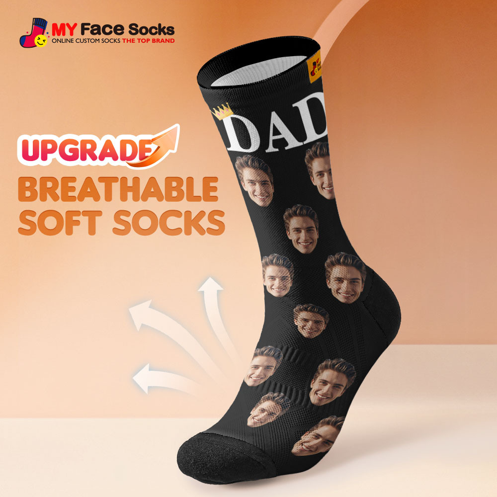 Custom Full Face Photo Print Socks, Colorful Crown Dad Socks Personalized Custom Design Best Gift For Dad
