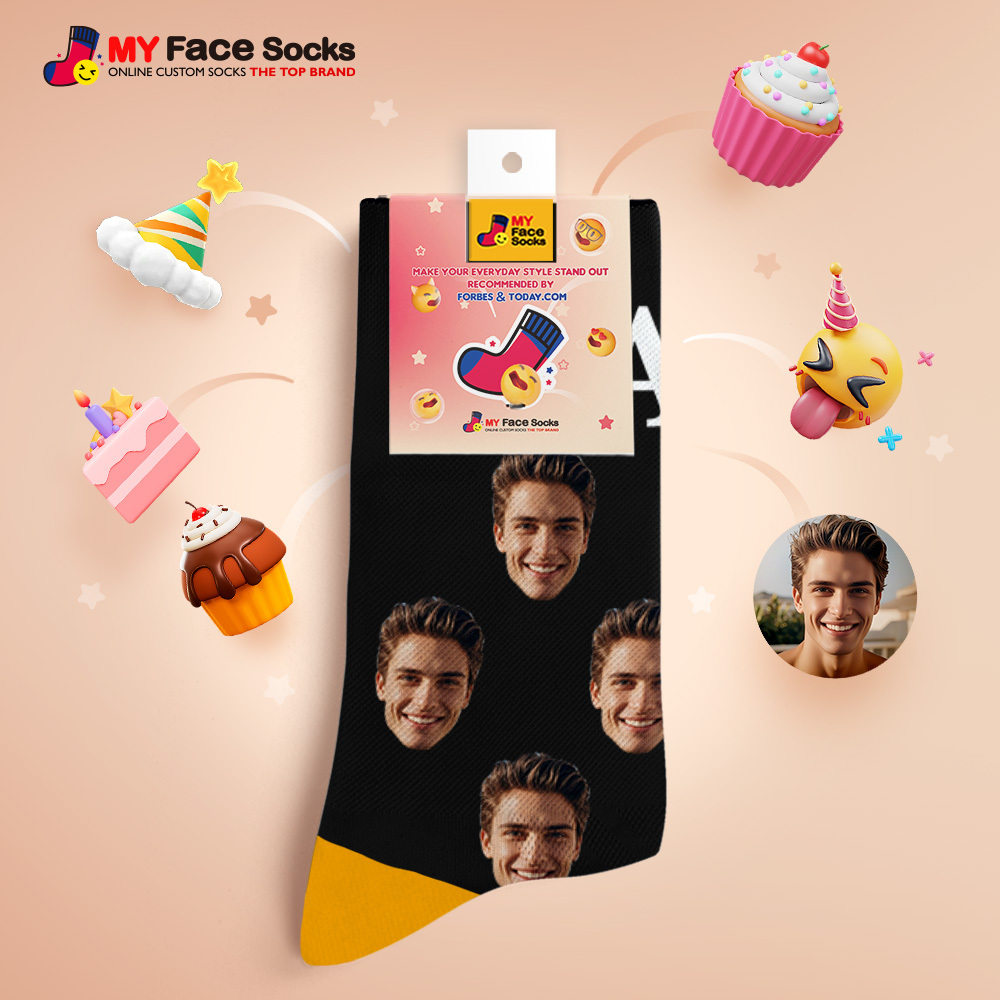 Custom Full Face Photo Print Socks, Colorful Crown Dad Socks Personalized Custom Design Best Gift For Dad - MyFaceSocksAU