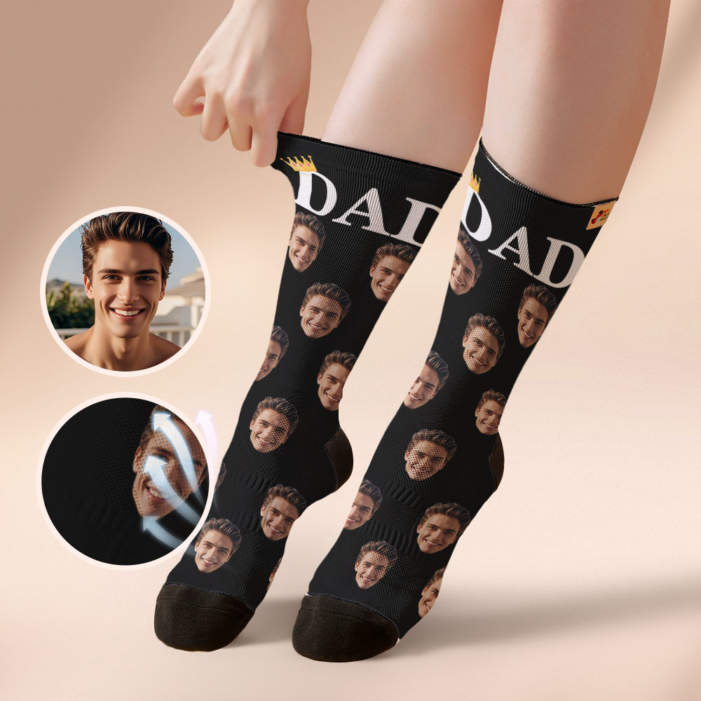 Custom Full Face Photo Print Socks, Colorful Crown Dad Socks Personalized Custom Design Best Gift For Dad