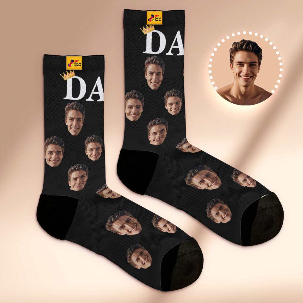 Custom Full Face Photo Print Socks, Colorful Crown Dad Socks Personalized Custom Design Best Gift For Dad
