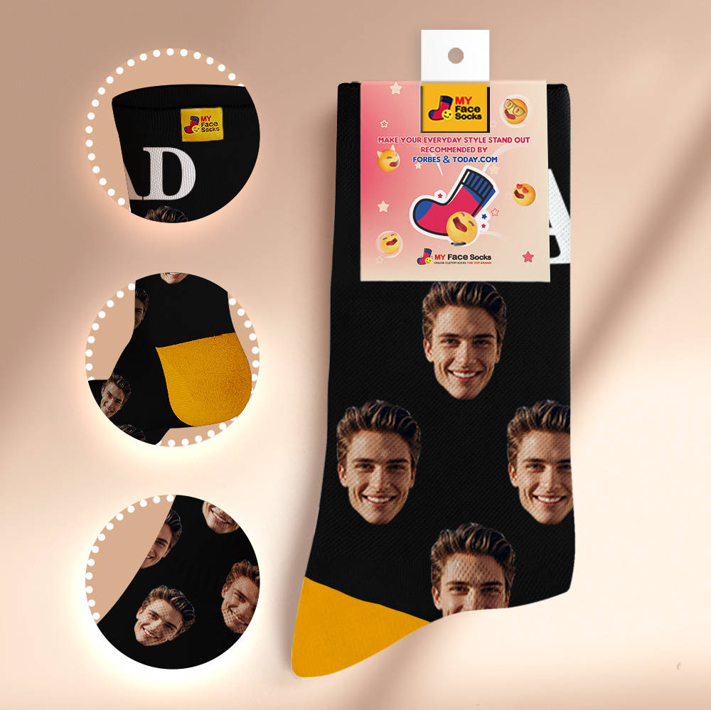 Custom Full Face Photo Print Socks, Colorful Crown Dad Socks Personalized Custom Design Best Gift For Dad - MyFaceSocksAU