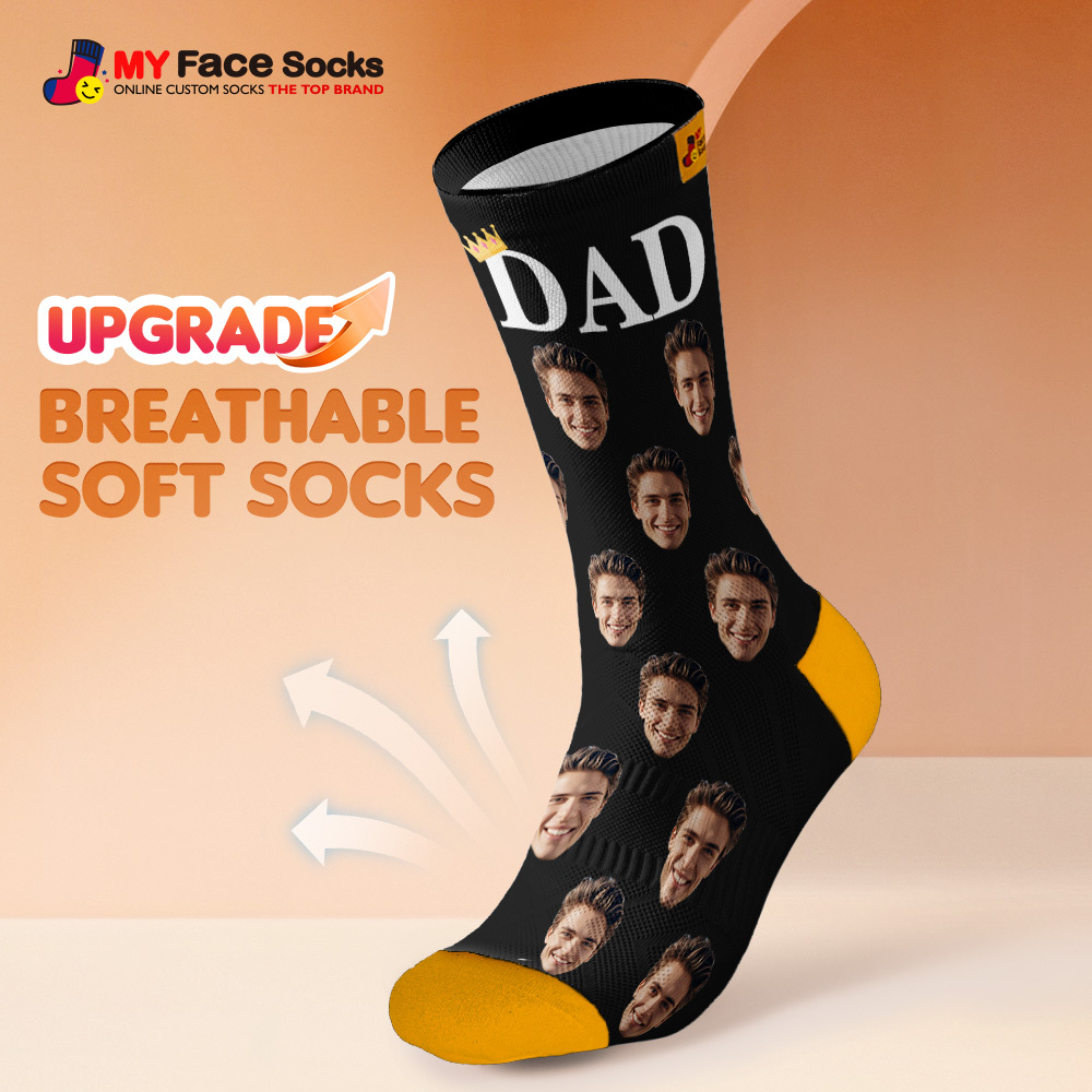 Custom Full Face Photo Print Socks, Colorful Crown Dad Socks Personalized Custom Design Best Gift For Dad - MyFaceSocksAU