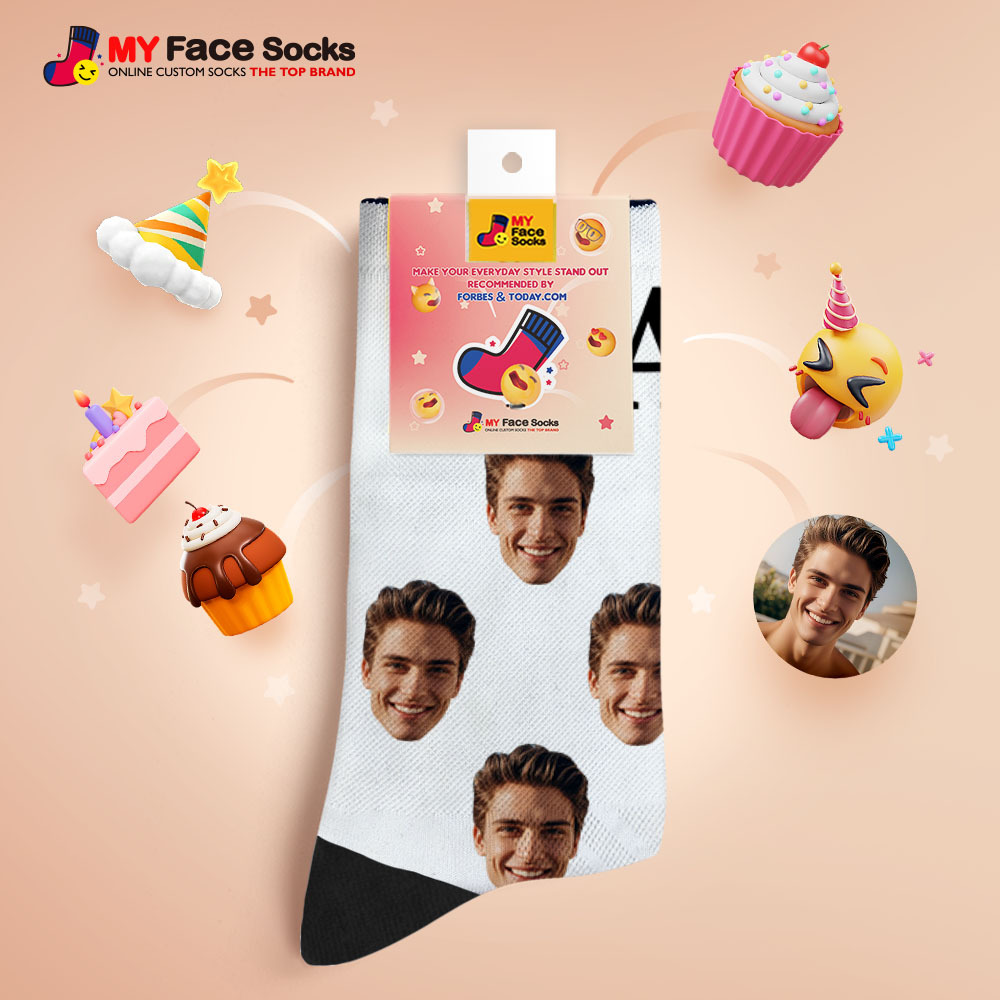 Custom Full Face Photo Print Socks, Colorful Crown Dad Socks Personalized Custom Design Best Gift For Dad