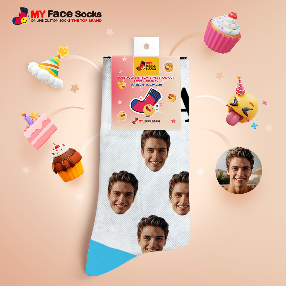 Custom Full Face Photo Print Socks, Colorful Crown Dad Socks Personalized Custom Design Best Gift For Dad - MyFaceSocksAU