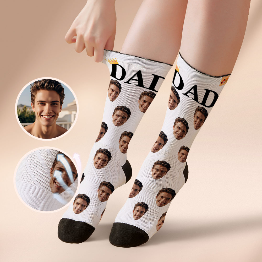 Custom Full Face Photo Print Socks, Colorful Crown Dad Socks Personalized Custom Design Best Gift For Dad