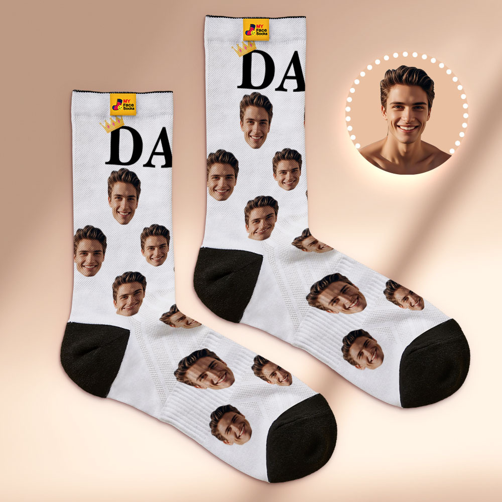 Custom Full Face Photo Print Socks, Colorful Crown Dad Socks Personalized Custom Design Best Gift For Dad