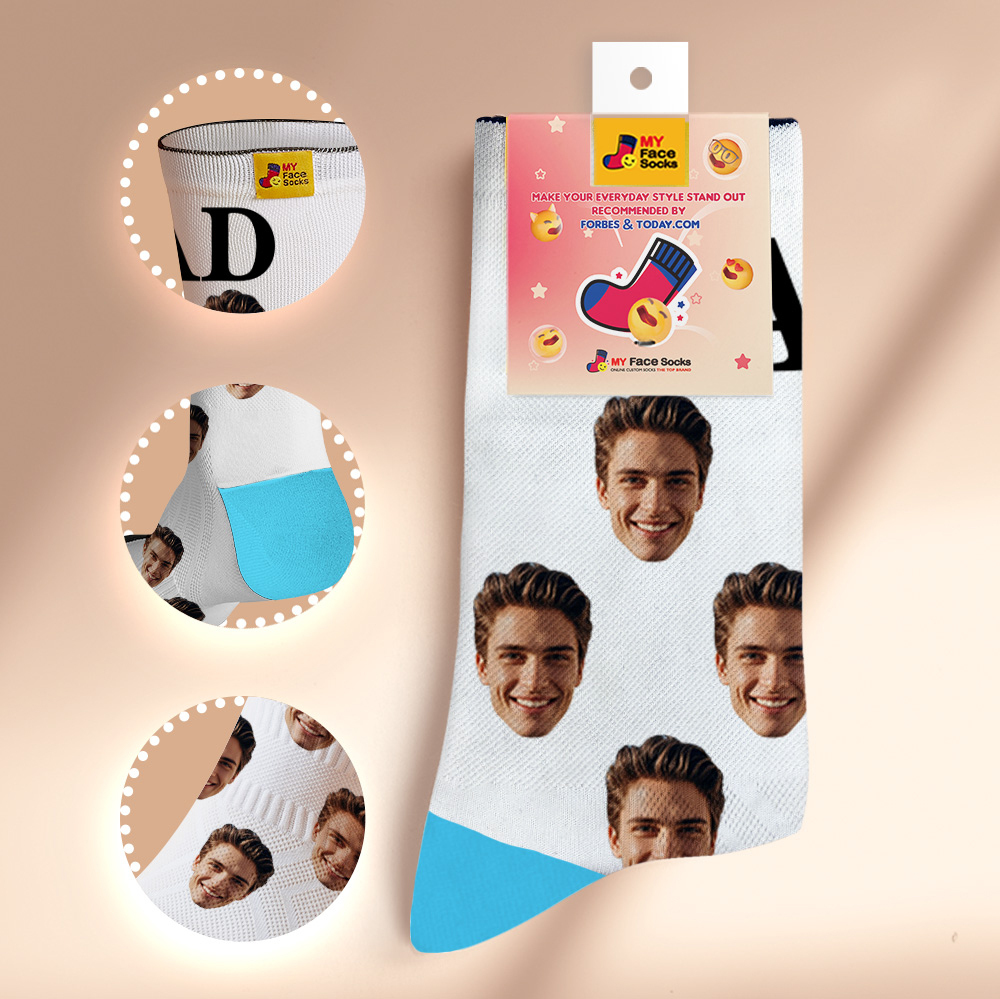 Custom Full Face Photo Print Socks, Colorful Crown Dad Socks Personalized Custom Design Best Gift For Dad - MyFaceSocksAU