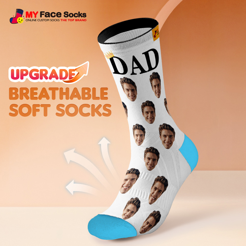 Custom Full Face Photo Print Socks, Colorful Crown Dad Socks Personalized Custom Design Best Gift For Dad - MyFaceSocksAU