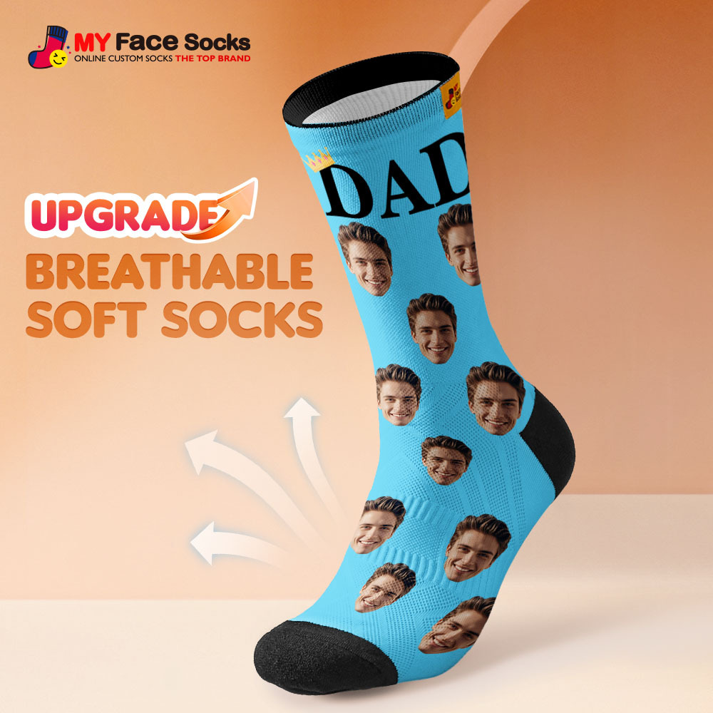 Custom Full Face Photo Print Socks, Colorful Crown Dad Socks Personalized Custom Design Best Gift For Dad