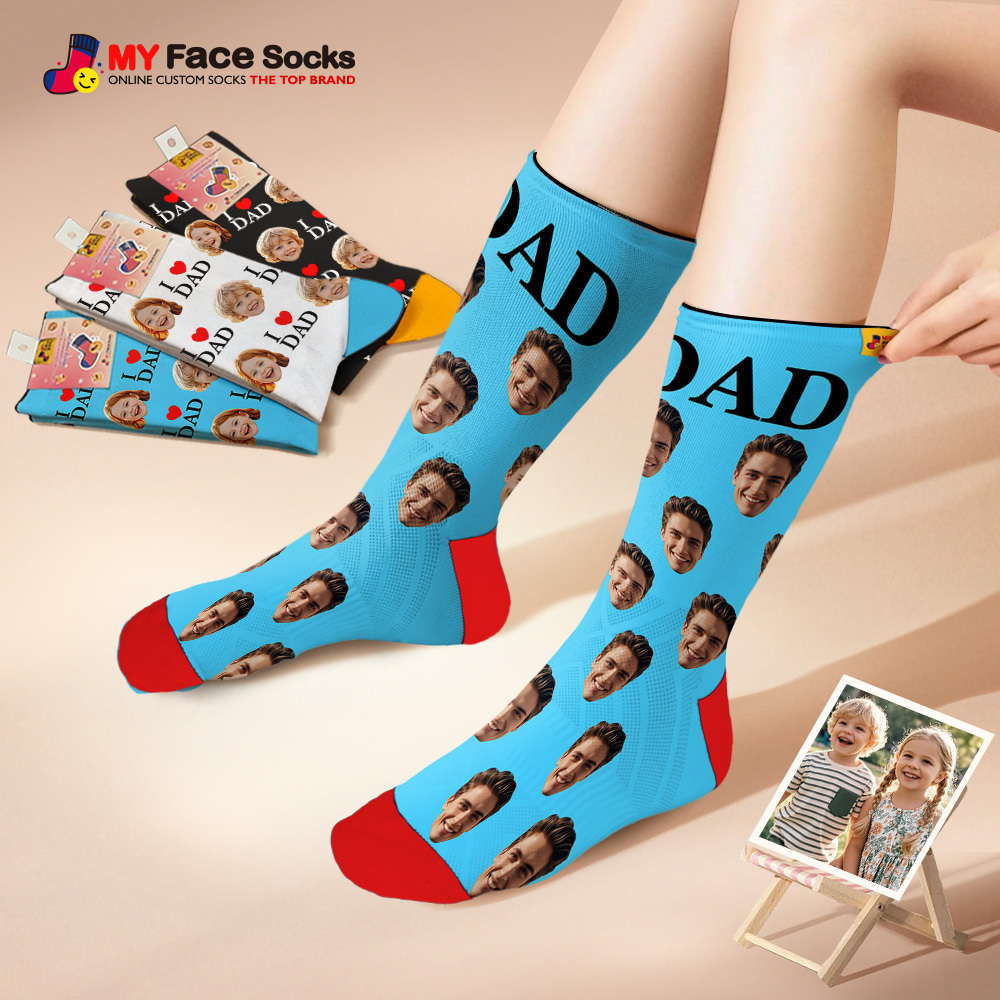 Custom Full Face Photo Print Socks, Colorful Crown Dad Socks Personalized Custom Design Best Gift For Dad - MyFaceSocksAU