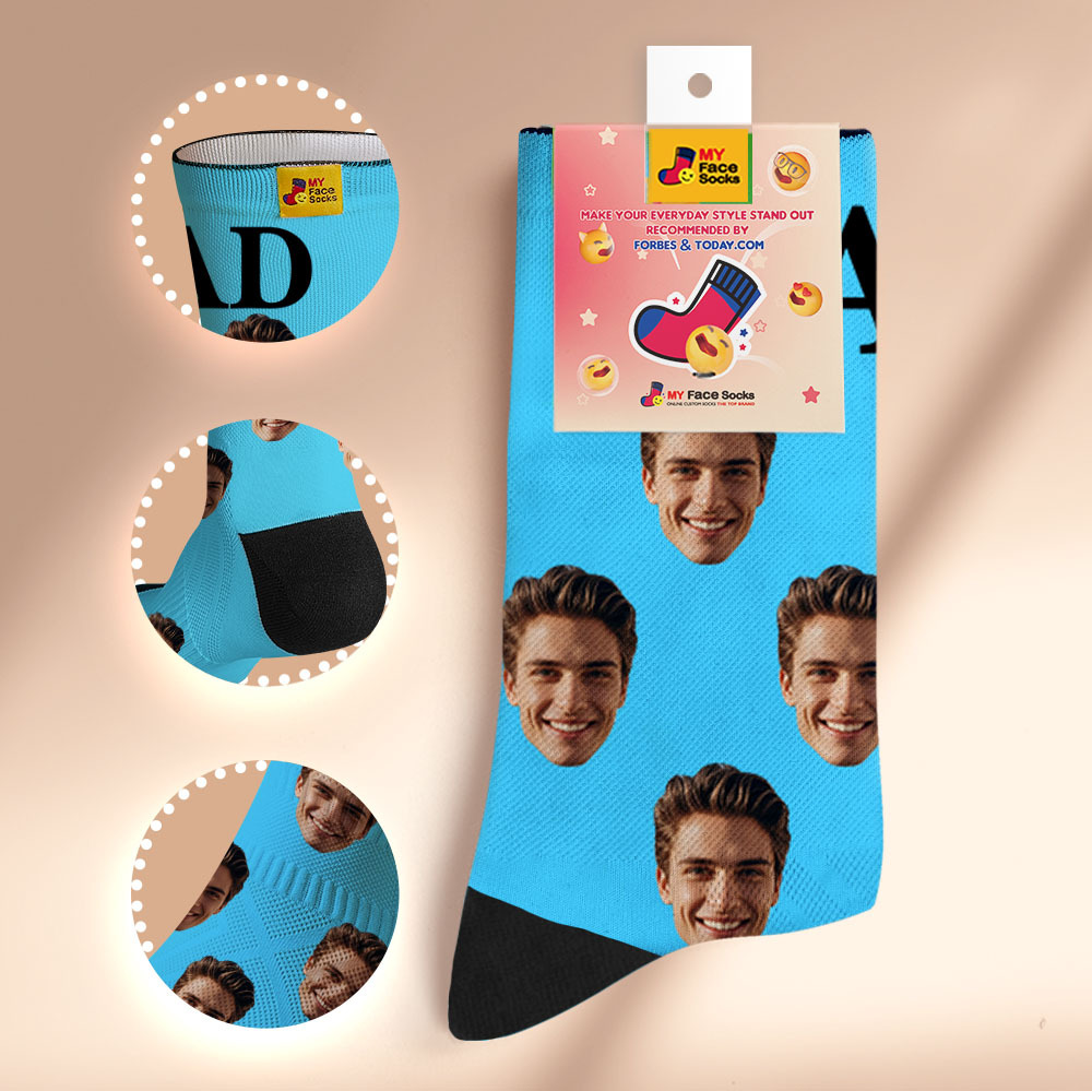 Custom Full Face Photo Print Socks, Colorful Crown Dad Socks Personalized Custom Design Best Gift For Dad