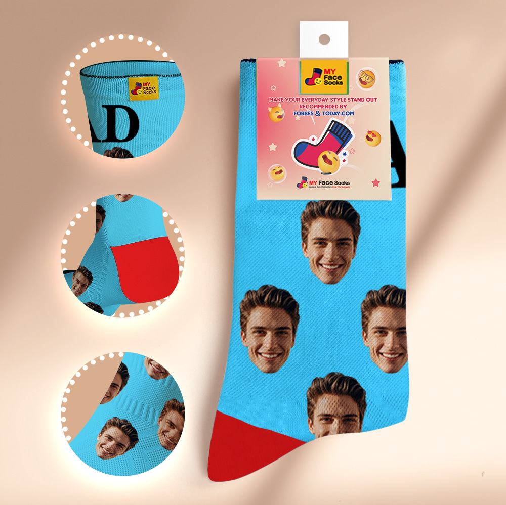 Custom Full Face Photo Print Socks, Colorful Crown Dad Socks Personalized Custom Design Best Gift For Dad - MyFaceSocksAU