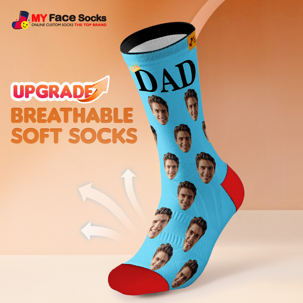Custom Full Face Photo Print Socks, Colorful Crown Dad Socks Personalized Custom Design Best Gift For Dad - MyFaceSocksAU
