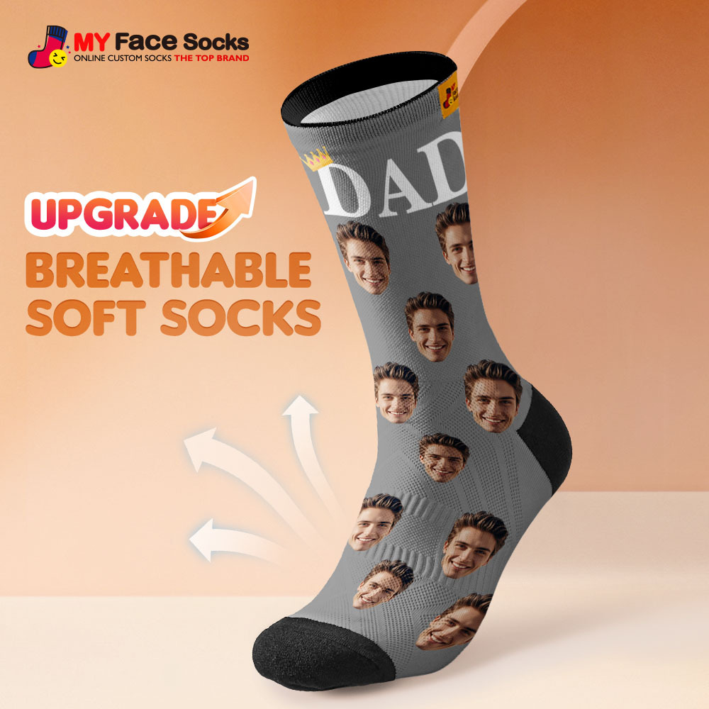 Custom Full Face Photo Print Socks, Colorful Crown Dad Socks Personalized Custom Design Best Gift For Dad